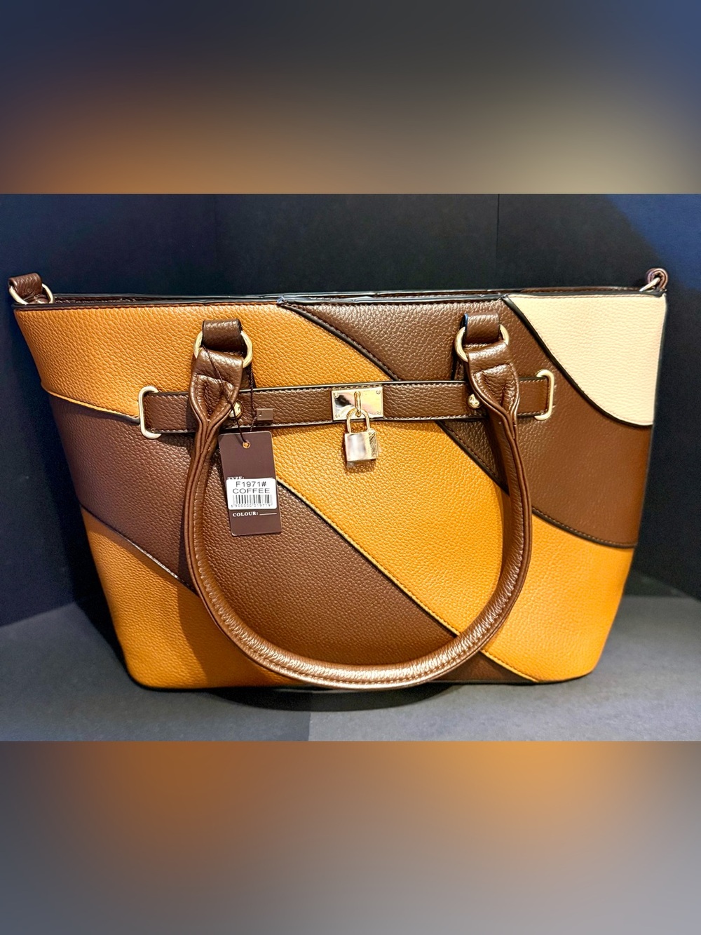 Tri-Tone Brown, Tan & Cream Colorblock Satchel